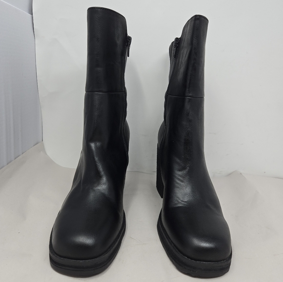 Korks Women's Black Faux Leather Boots Sz 8.5M Big Block Stacked Heels Casual - Picture 2 of 11